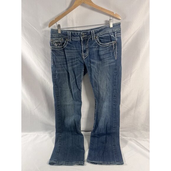 Miss Me Jeans Women's 32 Easy Boot Cut Embellished Bling Flap Pockets Denim Blue - Picture 9 of 10